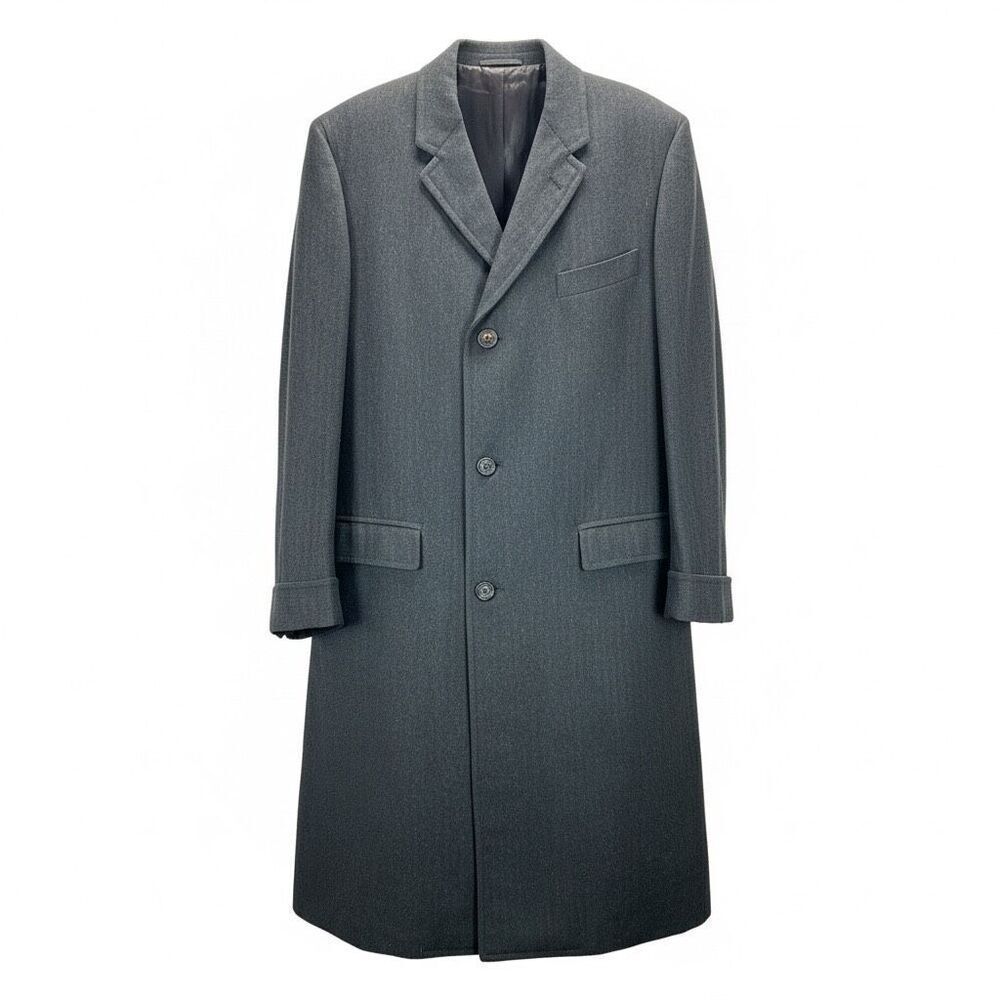 Vintage Charcoal Wool Overcoat Tailored Long Coat Classic Minimalist 44R
